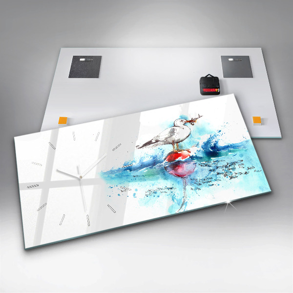 Ceas orizontale de perete din sticlă Pescăruș pictat