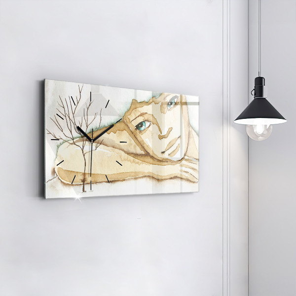Ceas orizontale de perete din sticlă Portretul unei femei