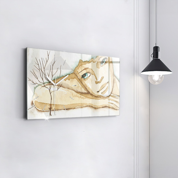 Ceas orizontale de perete din sticlă Portretul unei femei