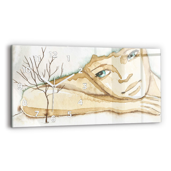 Ceas orizontale de perete din sticlă Portretul unei femei