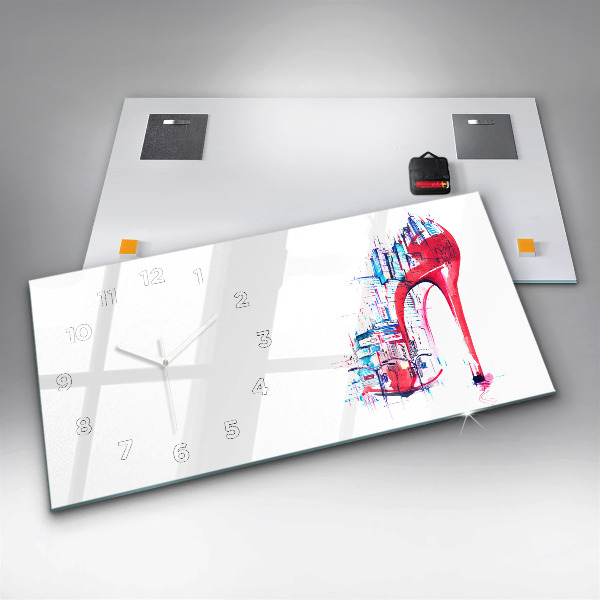 Ceas orizontale de perete din sticlă Toc roșu
