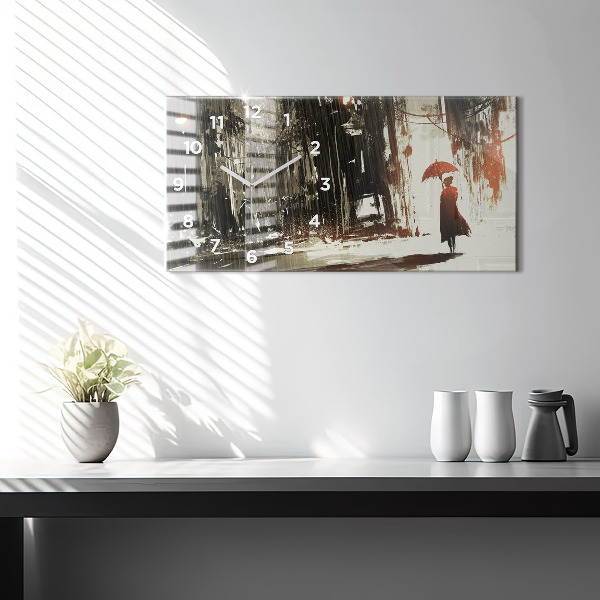 Ceas orizontale de perete din sticlă Femeie într-o noapte ploioasă