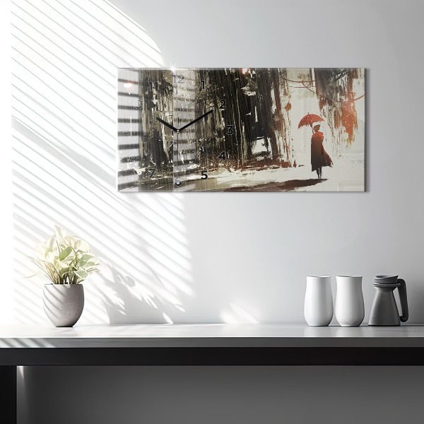 Ceas orizontale de perete din sticlă Femeie într-o noapte ploioasă