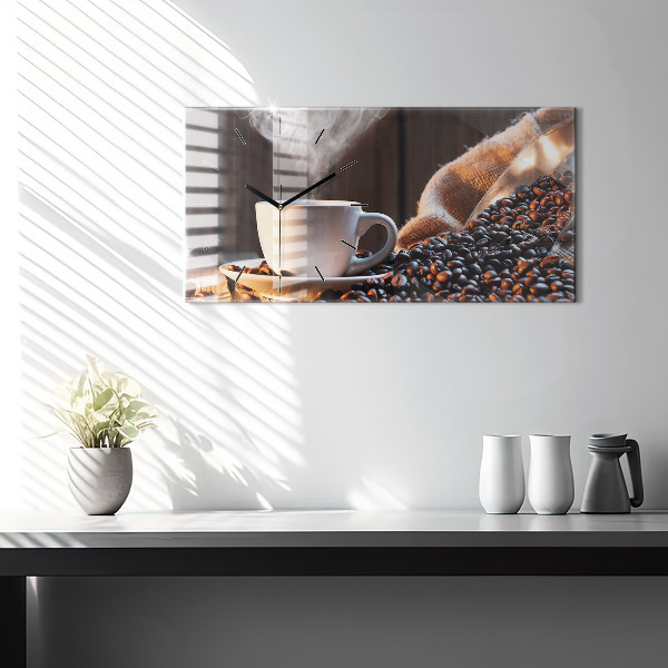 Ceas orizontale de perete din sticlă O ceașcă de cafea