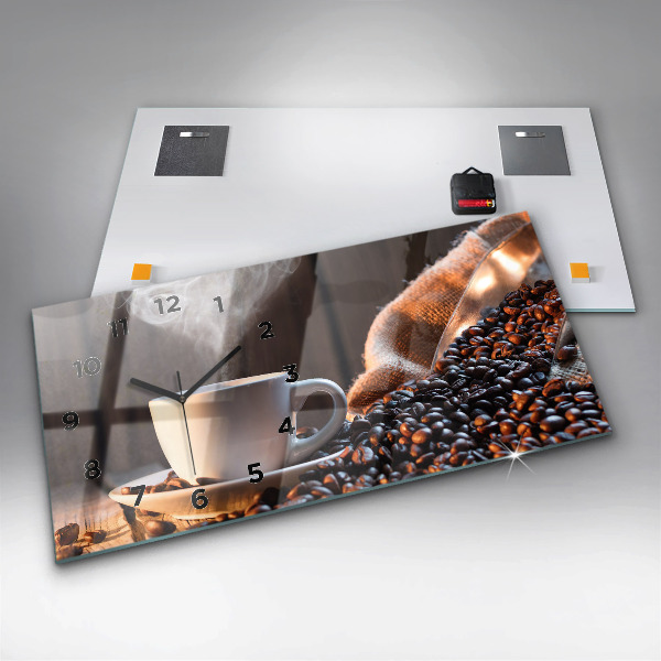 Ceas orizontale de perete din sticlă O ceașcă de cafea