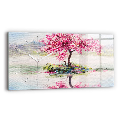 Ceas orizontale de perete din sticlă Mozaic de copac