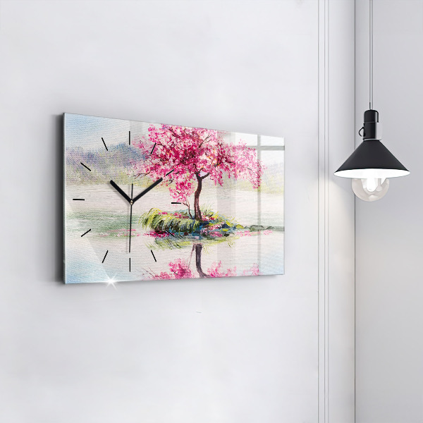 Ceas orizontale de perete din sticlă Mozaic de copac