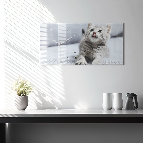 Ceas orizontale de perete din sticlă Pisica pe canapea