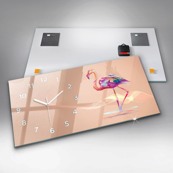 Ceas orizontale de perete din sticlă Ilustrație cu flamingo