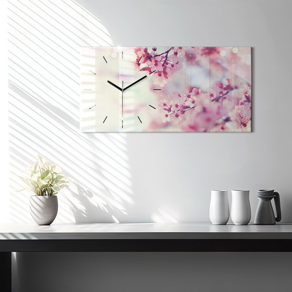 Ceas orizontale de perete din sticlă Flori de primavara