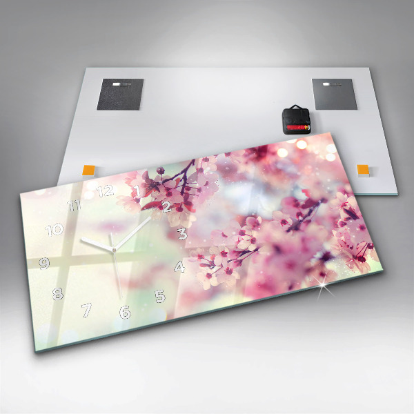 Ceas orizontale de perete din sticlă Flori de primavara