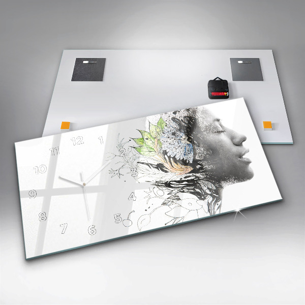 Ceas orizontale de perete din sticlă Femeia se confruntă cu abstracția