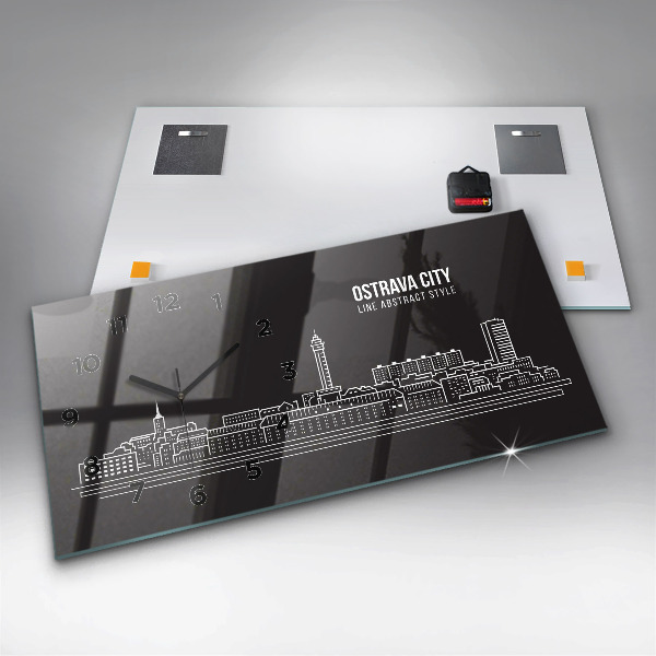 Ceas orizontale de perete din sticlă Desen orașul Ostrava