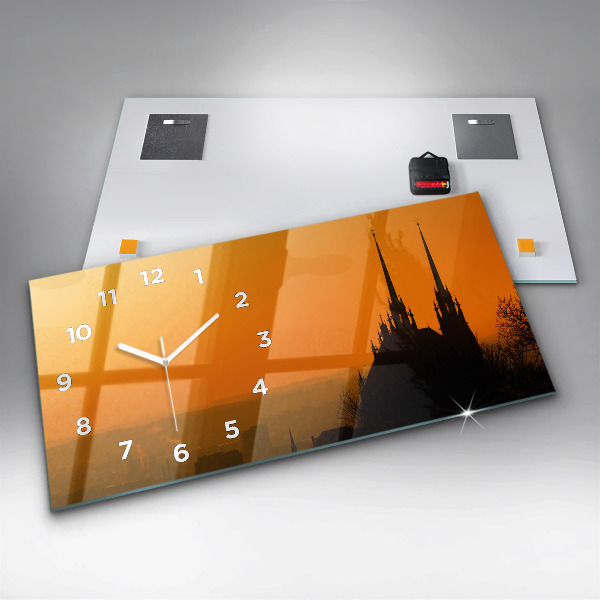 Ceas orizontale de perete din sticlă Vedere la Catedrala Brno