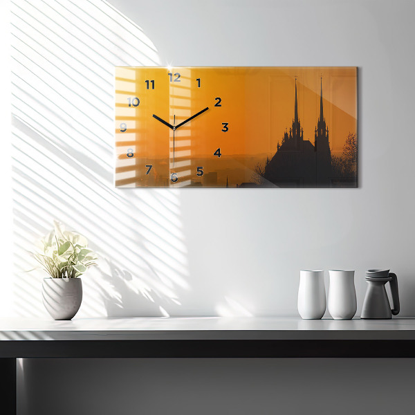 Ceas orizontale de perete din sticlă Vedere la Catedrala Brno