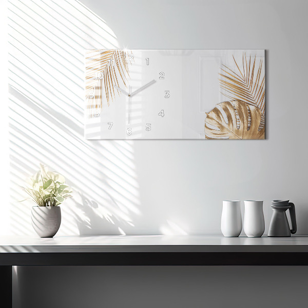 Ceas orizontale de perete din sticlă Frunze tropicale