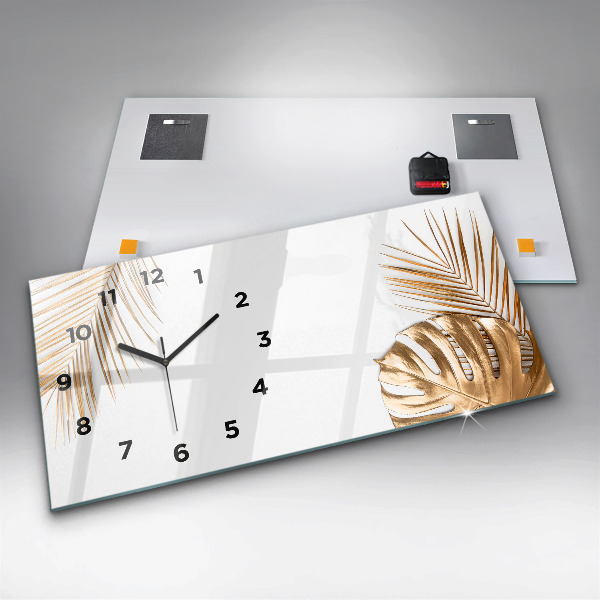 Ceas orizontale de perete din sticlă Frunze tropicale