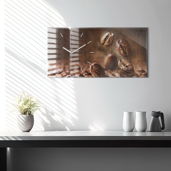 Ceas orizontale de perete din sticlă Boabe de cafea