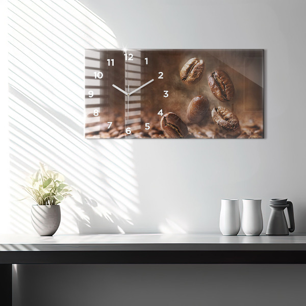 Ceas orizontale de perete din sticlă Boabe de cafea