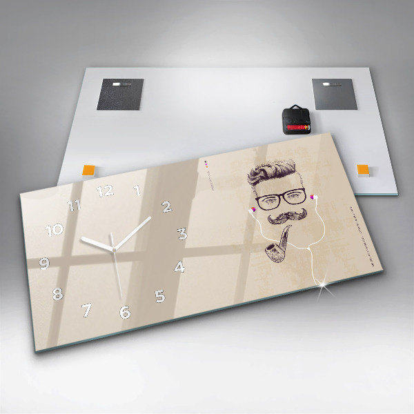 Ceas orizontale de perete din sticlă Bărbat cu pipă