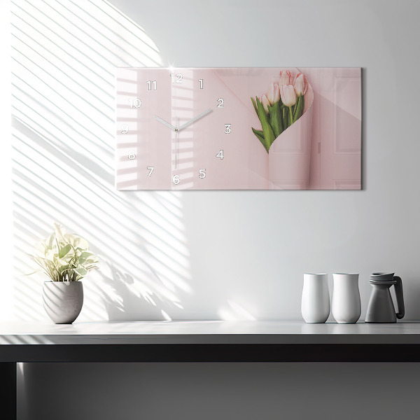 Ceas orizontale de perete din sticlă Buchet de flori