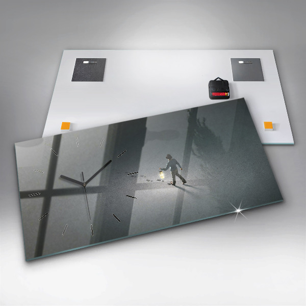 Ceas orizontale de perete din sticlă Un rătăcitor în întuneric