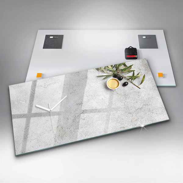 Ceas orizontale de perete din sticlă Măsline minimaliste