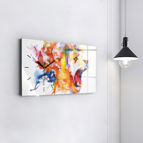 Ceas orizontale de perete din sticlă Leul – acuarelă
