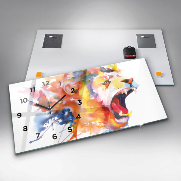 Ceas orizontale de perete din sticlă Leul – acuarelă