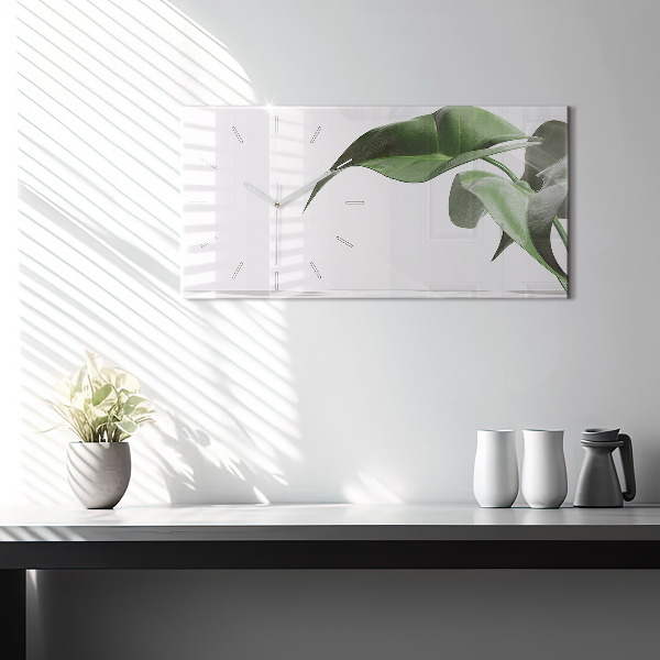 Ceas orizontale de perete din sticlă Frunze abstracte