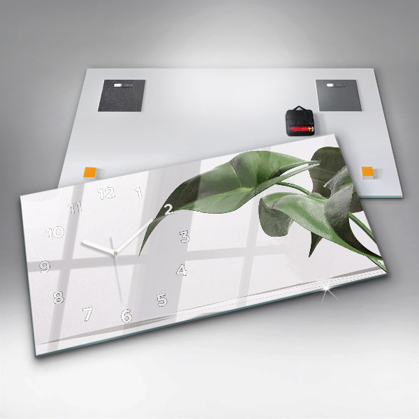 Ceas orizontale de perete din sticlă Frunze abstracte