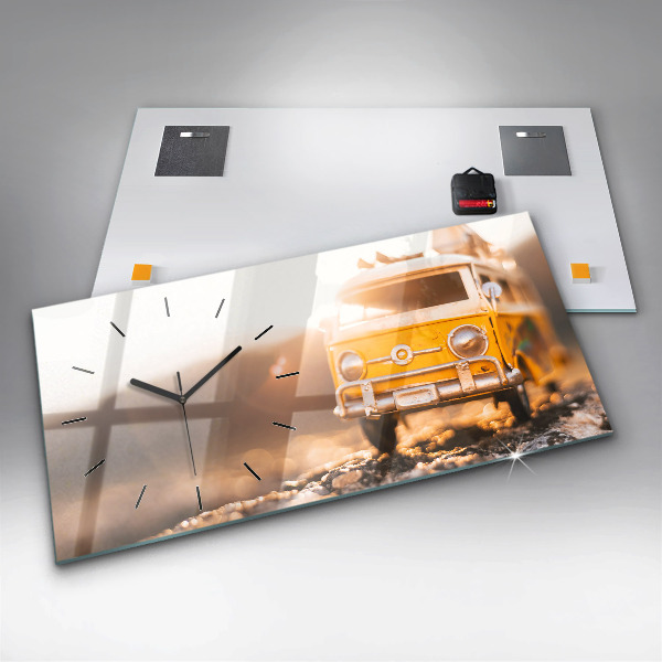 Ceas orizontale de perete din sticlă Masina in vacanta