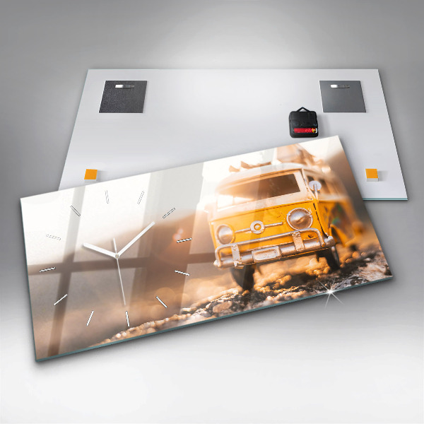 Ceas orizontale de perete din sticlă Masina in vacanta