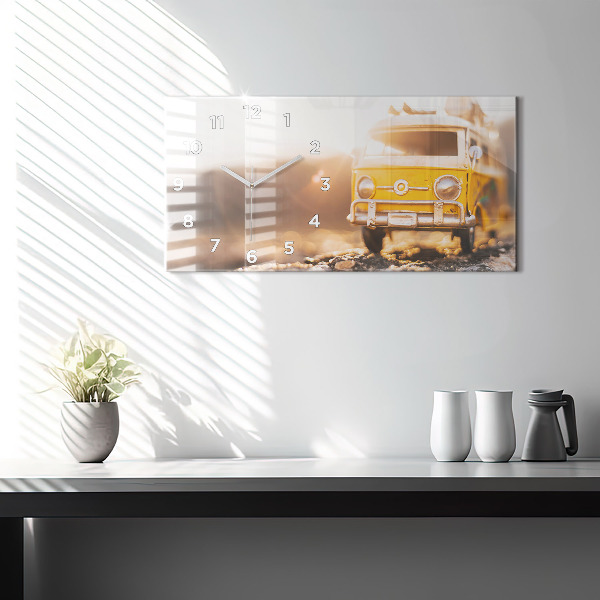 Ceas orizontale de perete din sticlă Masina in vacanta