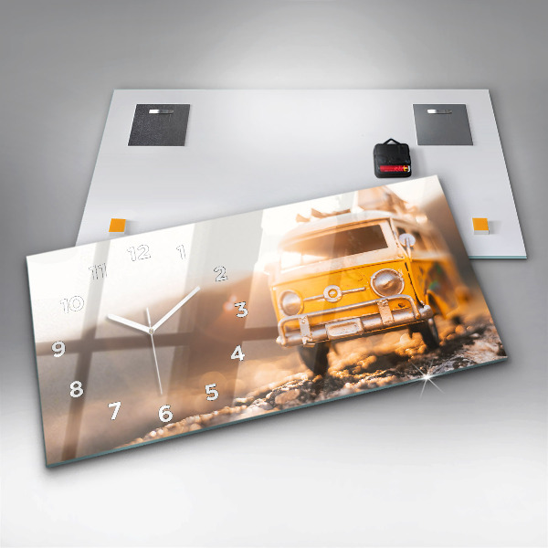 Ceas orizontale de perete din sticlă Masina in vacanta