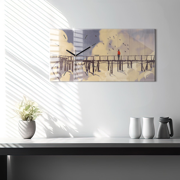 Ceas orizontale de perete din sticlă Omul pe podul vechi