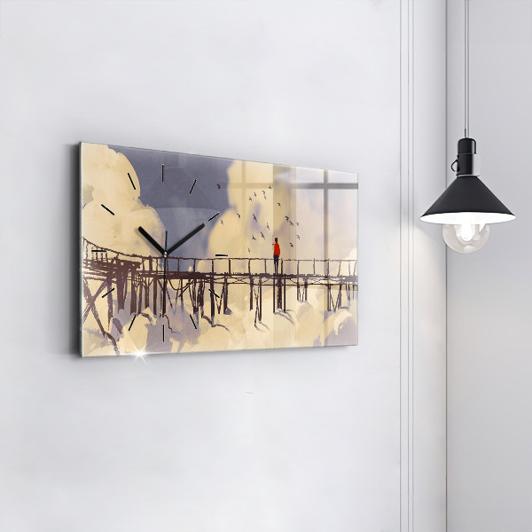 Ceas orizontale de perete din sticlă Omul pe podul vechi