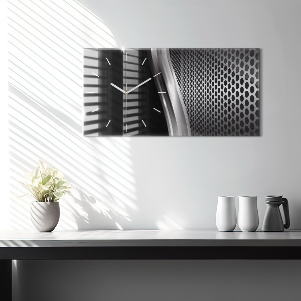 Ceas orizontale de perete din sticlă Abstracția metalului negru