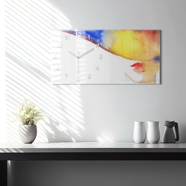 Ceas orizontale de perete din sticlă Femeie cu pălărie