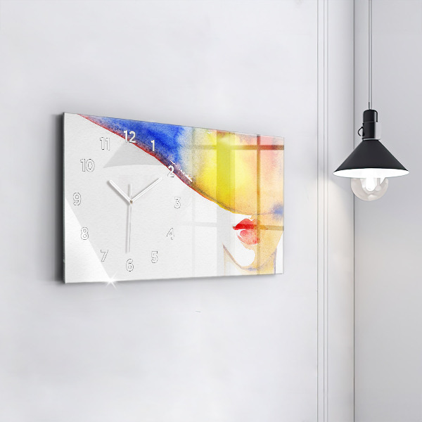 Ceas orizontale de perete din sticlă Femeie cu pălărie