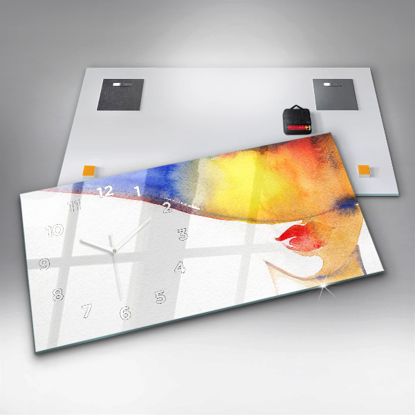 Ceas orizontale de perete din sticlă Femeie cu pălărie