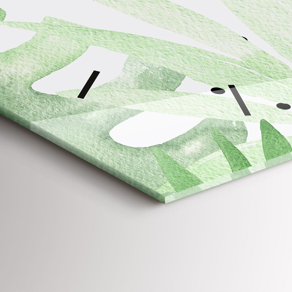 Ceas orizontale de perete din sticlă Frunze verzi