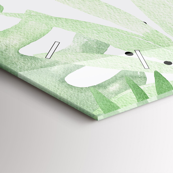 Ceas orizontale de perete din sticlă Frunze verzi