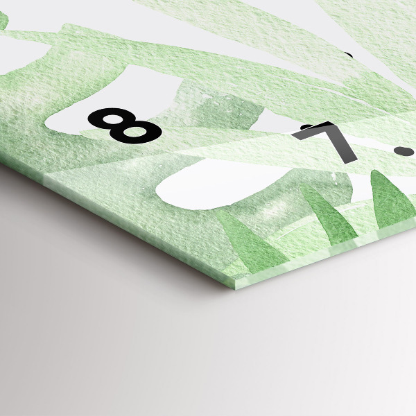 Ceas orizontale de perete din sticlă Frunze verzi