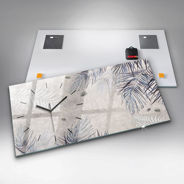 Ceas orizontale de perete din sticlă Frunza de palmier