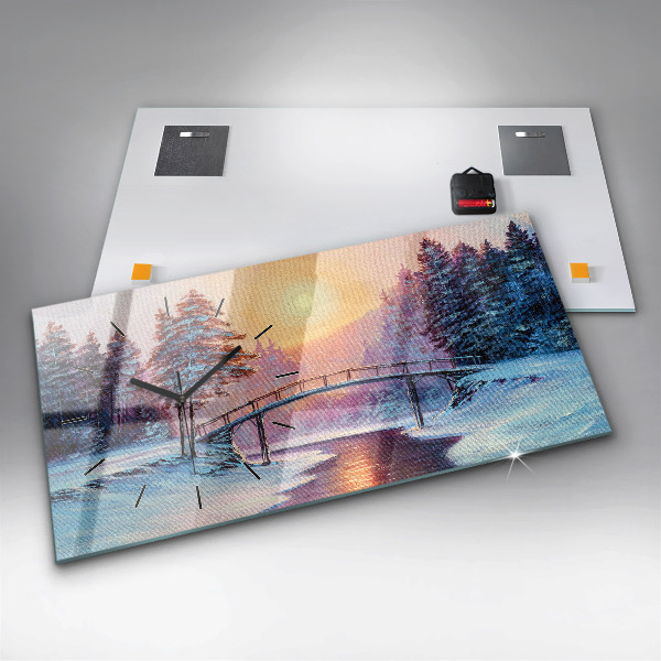 Ceas orizontale de perete din sticlă Pom de Crăciun și pod