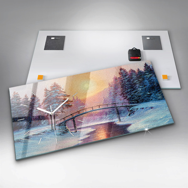 Ceas orizontale de perete din sticlă Pom de Crăciun și pod