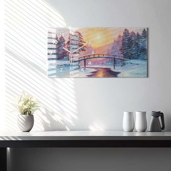 Ceas orizontale de perete din sticlă Pom de Crăciun și pod