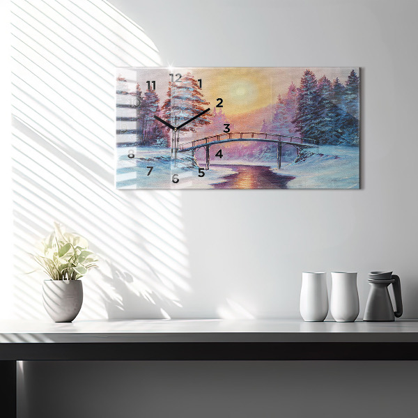 Ceas orizontale de perete din sticlă Pom de Crăciun și pod