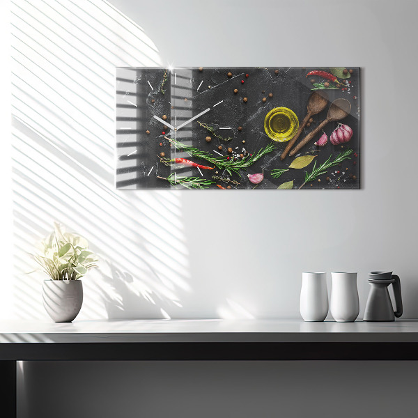 Ceas orizontale de perete din sticlă Condimente pe blat